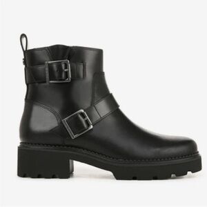 Vionic Black Leather Ankle Booties with Dual Buckles